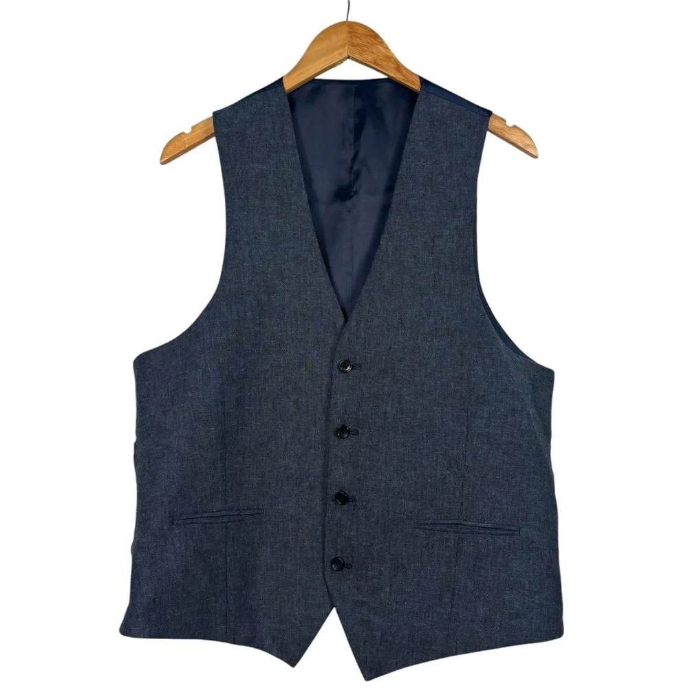 Joseph Abboud Blazer Vest Combo Set Linen Blend Blue Jacket Sport Coat Men's 42L